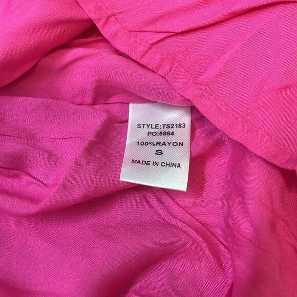 💞 Gigio fuchsia pink smocked spaghetti strap embroidered floral maxi dress small - Picture 9 of 10